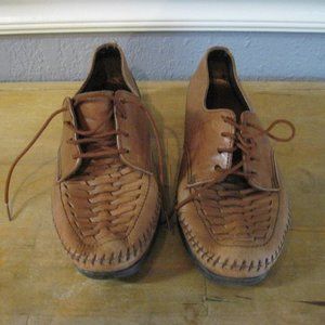 Soft Leather Lace Up Flats Women's Size 7M Brown